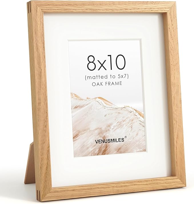 8x10 Picture Frame, USA-Sourced Natural Oak Wood Photo Collage Frame with HD Tempered Glass, Modern Simple 8 x 10 Wooden Frame Matted to 5x7, Gallery Wall Frames for Art, Wall or Tabletop Display
