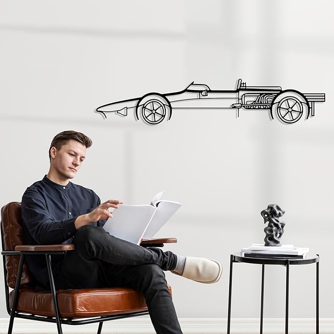 DecoSoul Formula Car Metal Wall Art, Sports Car Silhouette, 8-Piece Set, Black, 15" x 4.1" Inch, Minimalist, Vertical, Wall Mount, Office, Unframed