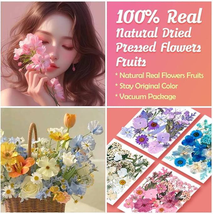 Cold Tone Dried Pressed Flowers for Resin, Real Pressed Flowers Dry Leaves Bulk Natural Herbs Kit for Scrapbooking DIY Art Crafts, Epoxy Jewelry, Candle, Soap Making, Nails Decor