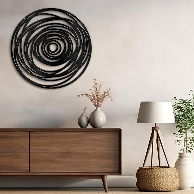 SIGNLEADER Metal Wall Art Decor Abstract Geometric Circles Minimalist Modern Abstract Wall Sculpture Hangings Home Decoration for Living Room, Bedroom, Bathroom, Kitchen, Outdoor - 18" Black