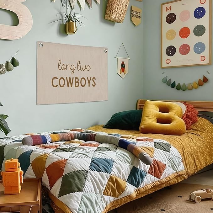 Western Nursery Decor,Long Live Cowboys Wall Art,Western Cowboy Wall Decor Hanging Banner Flag for Kids Boys Toddler Nursery Room Bedroom Playroom 30x20 Inch
