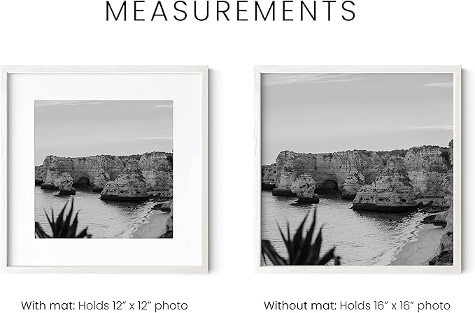 HAUS AND HUES Solid Oak Wood 16”x16” Picture Frames Matted to 12”x12” Set of 4 - White Picture Frames 16x16, White Square Frames 16x16, 16 x 16 Picture Frame Pack, Square Gallery Wall Frames