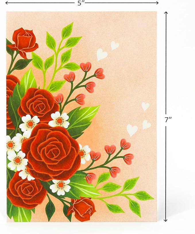 Floral Red Roses Pop Up Card, Love You, Elegant 3D Greeting Cards, Gifts for Birthday, Mothers Day, Anniversary, Valentines Day, 5x7 - Includes Envelope And Message Note