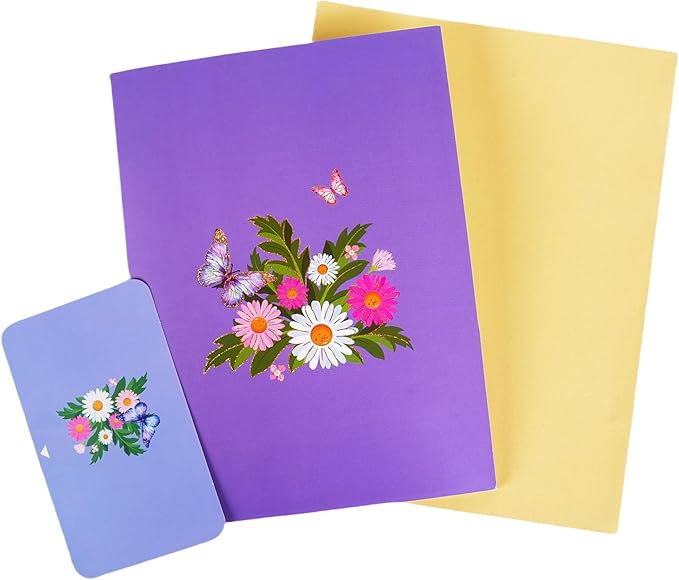 3D Bouquet Butterflys Pop Up Thank you Card, Teacher Appreciation Card, Handmade Flowers Box Greeting Cards with Note and Envelope for New Year Anniversary Valentines
