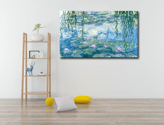 Claude Monet Canvas Wall Art - Water Lilies Classic Artwork Picture Print with Framed Painting for Home Office Wall Decor 32"x48"
