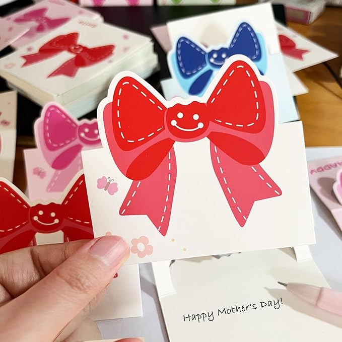 100pcs cute Mini Bow Blank greeting cards, small blank Note Cards, Folded 3.5 x 2 inch, 4 colors design for gifts,messages