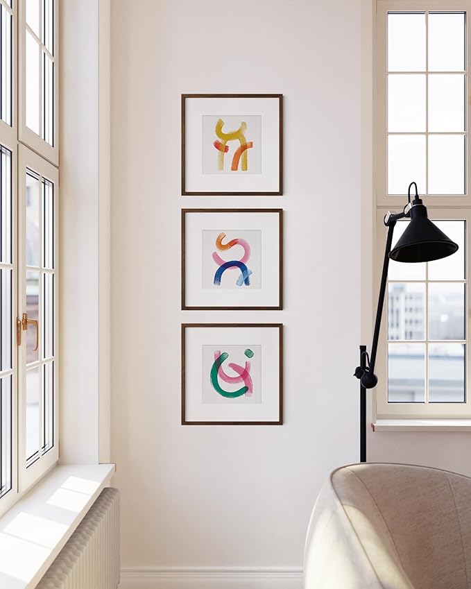 HAUS AND HUES Walnut Square Frames 12x12 Matted to 8x8-12x12 Gallery Wall Frame Set Ideal for Home, Office (12x12 inch, Walnut, Set of 3)