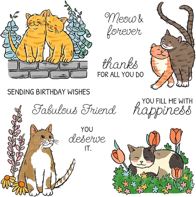 cat Pets Stamps and Cutting Dies for Card Making DIY Transparent Silicone Clear Stamp and Metal Die Cuts Sets for Scrapbooking Paper Greeting Cards Decor Seals Craft Supplies