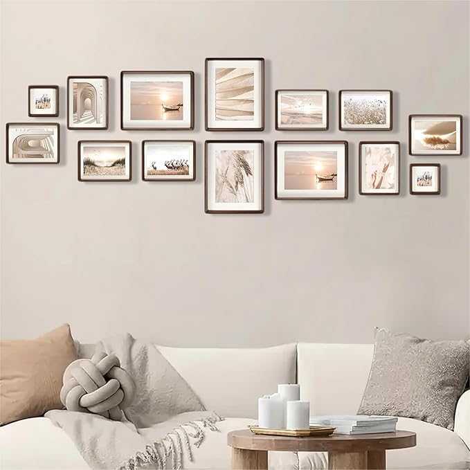 HELPLEX 6x6 Matted to 4x4 Square Picture Frame Set of 2 - Natural Walnut Wood with HD Tempered Glass, Convertible Design for Wall or Tabletop Display - Art Gallery & Luxury Home Office Decor