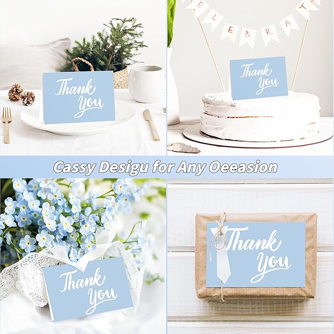 600 Pcs Light Blue Thank You Cards Bulk with Kraft Envelopes and Stickers 4x6 Inch Blank Thank You Notes Box Set Minimalistic Design for Business Wedding Baby Shower Graduation Bridal Shower Birthday