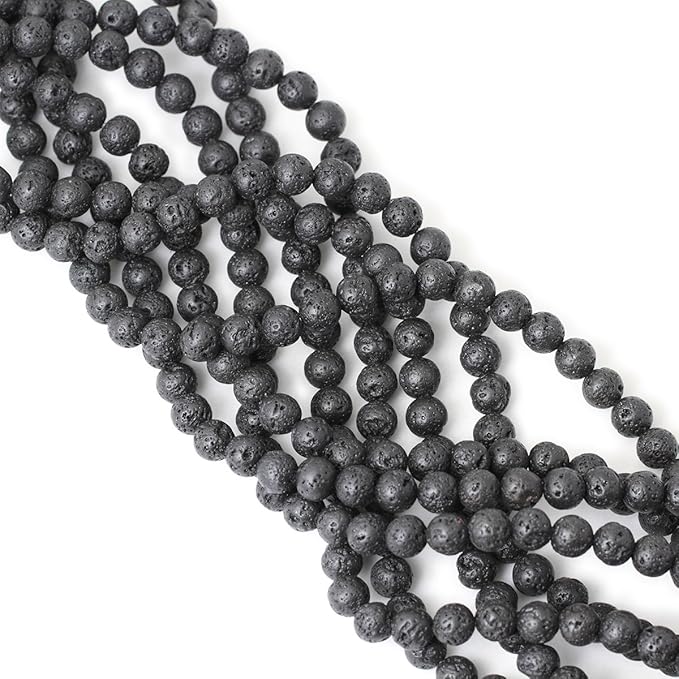 8mm 45PCS Black Lava Volcanic Stone Gemstone Round Loose Beads for Jewelry Making 1 Strand 15"