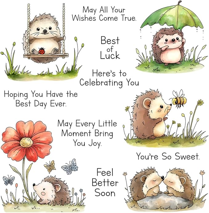 Hedgehog Flowers Plants Stamps and Cutting Dies for Card Making DIY Transparent Silicone Clear Stamp and Metal Die Cuts Sets for Scrapbooking Paper Greeting Cards Decor Seals Craft Supplies