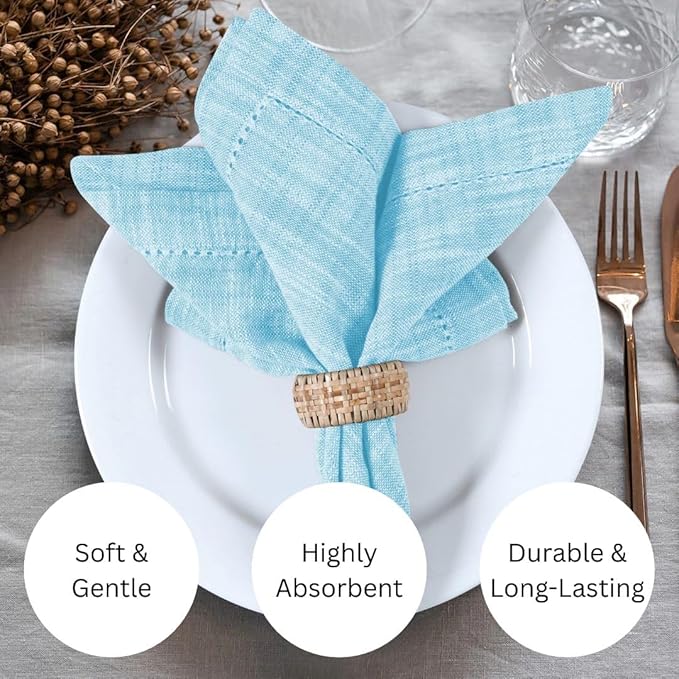 Slub Textured Dinner Napkins Set of 6-100% Cotton Cloth Napkins 18x18 Inch - Soft Durable Washable Fabric Napkins for Everyday Use & Special Occasions Christmas - Aqua Blue