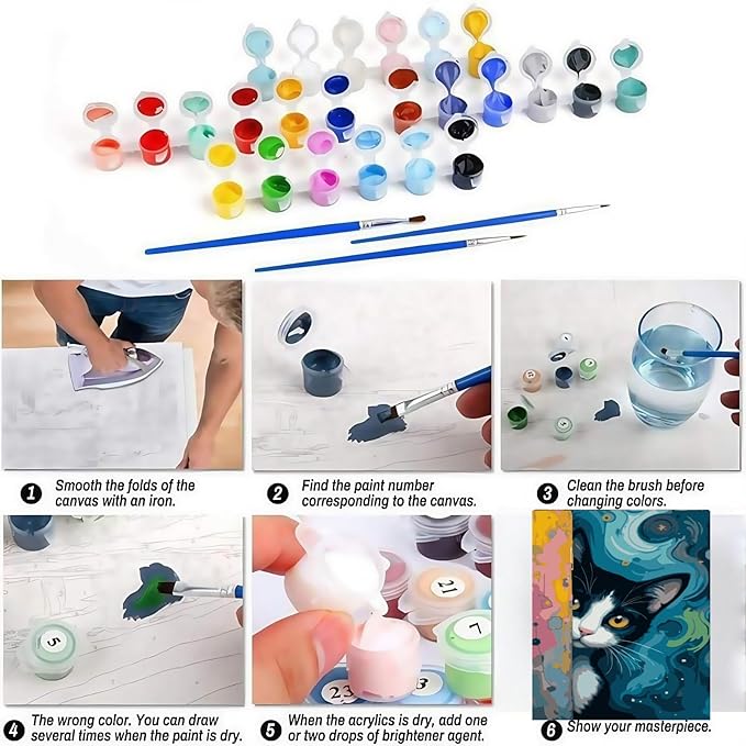 BYGFHLYW Cat Paint by Numbers Kit for Adults, Cat Adult Paint by Number Kits On Canvas, DIY Acrylic Oil Number Painting Kits for Beginners, Color by Numbers for Home Wall Decor 12x16Inch