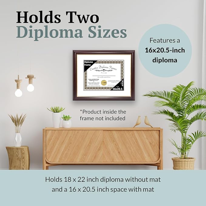 Creative Picture Frames 16x20.5 Mahogany Gold Rim Diploma Frame with White Mat Glass and Installed Wall Hangers | Frame Holds 18x22 Media without Mat