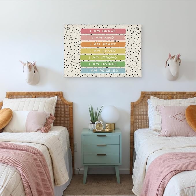 Positive Affirmations Wall Decor, Calming Corner Toddler Reading Nook for Kids, Inspirational Canvas Banner Wall Hanging Banner Flag Decor for Classroom Homeschool Decor