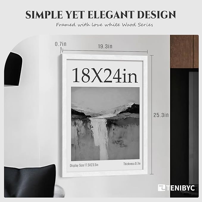 Picture Frame 4 Pack - Solid Wood Poster Photo Frame - Woodgrain Series - Room, Office, Gallery, Studio Display - Wall Hanging