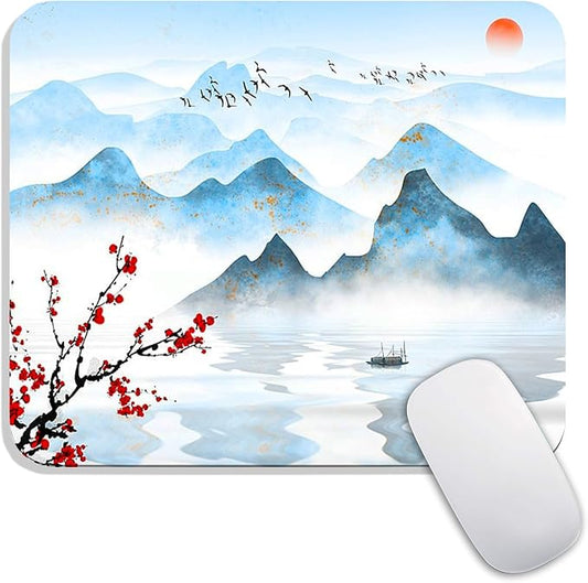 Square Mouse Pad Ink Painting Landscape, Personalized Premium-Textured Custom Mouse Mat Design, Washable Mousepad Cloth, Non-Slip Rubber Base Computer Mouse Pads for Wireless Mouse