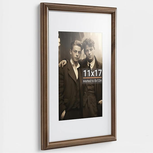 Heimlove 11x17 Picture Frame,11 x 17 Natural Solid Walnut Wood Frame Matted to 8x12 with Tempered Glass,11"x14" Handcrafted wood Poster Frame,Vertical or Horizontal Wall Hanging Display,1 Pack