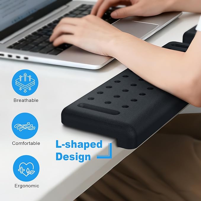 Arm Rest for Desk 2-Pack, L-Shaped Desk Elbow Pad with Non-Slip Silicone Base, Memory Foam PU Leather Desk Edge Cushion, Ergonomic Elbow Rest for Office/Computer Gamers