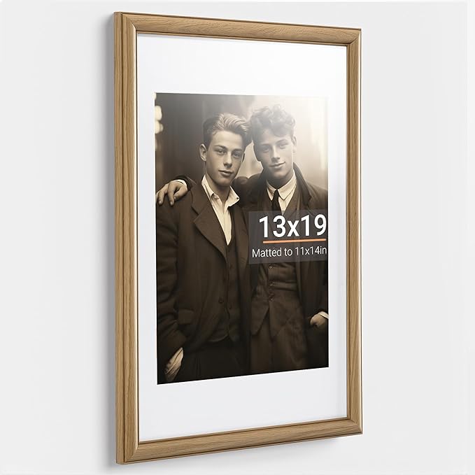 Heimlove 13x19 Picture Frame,13 x 19 Natural Solid Walnut Wood Frame Matted to 11x14 with Tempered Glass,13"x19" Handcrafted wood Poster Frame,Vertical or Horizontal Wall Hanging Display,1 Pack