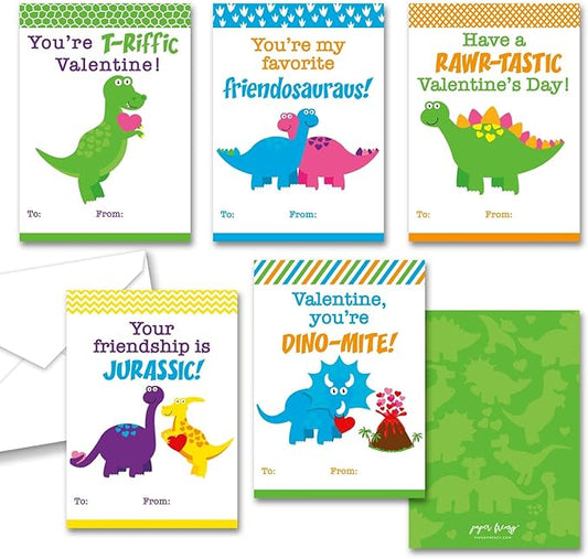Paper Frenzy Dinosaur Themed Valentine Cards WITH ENVELOPES - 25 pack