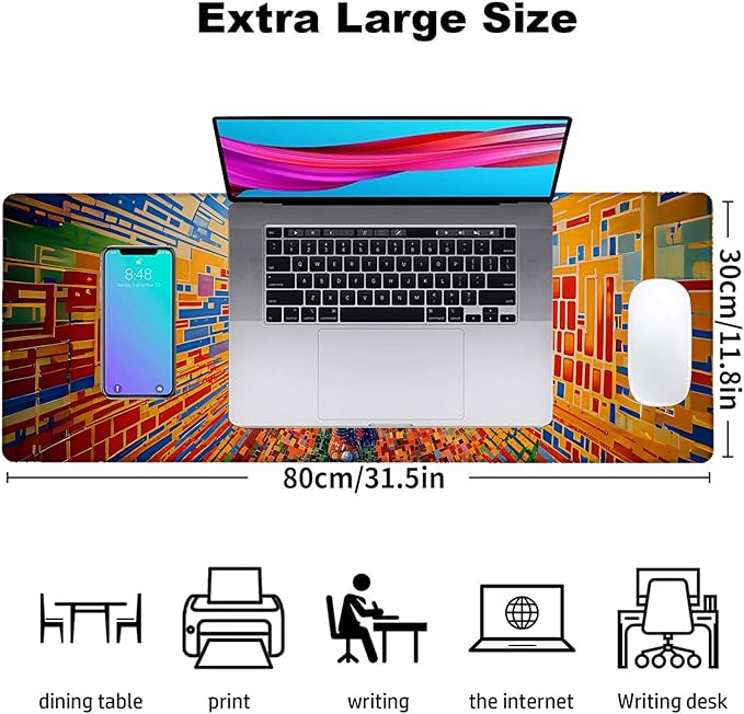 Geometric Elephant Gaming Mouse Pad, Office Desk Mat, Anti-Slip Rubber Base Cool Aesthetic Mouse Pads for Computer Laptop Keyboard School Home Desktop Gamer Home Accessories Decor 31.5" x 11.8"