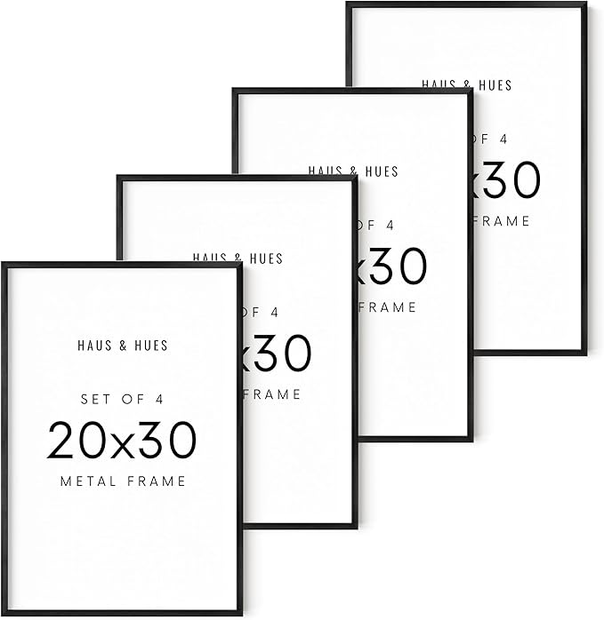 HAUS AND HUES 20x30 Black Metal Picture Frames - Features Premium Aluminum, Vertical & Horizontal Hang, Shatterproof Plexiglass - Ideal for Home, Room, Office (20x30 in, Black, Set of 4)