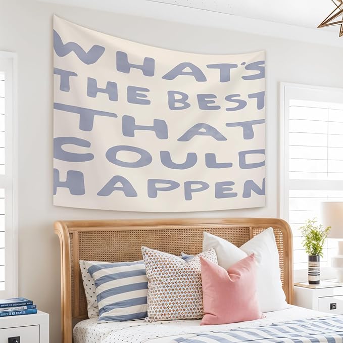 STHTTSW Blue Dorm Tapestry, Motivational Tapestries Wall Blanket, What's The Best That Could Happen Positive Affirmations Wall Hanging Decor for School Counselor Therapy Office, 50x60 Inch