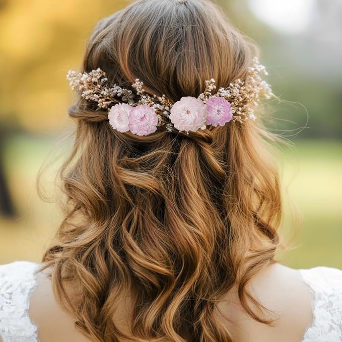 60 Pcs Natural Dried Daisy Flowers Heads Bulk Gerbera Daisies Pink Real Sunflowers Chrysanthemum Dry Flower Arrangements for Wedding Decor Home Party Decoration Headband DIY Craft