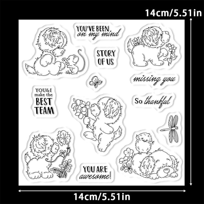 Playing Dog Flowers Stamps and Cutting Dies for Card Making DIY Transparent Silicone Clear Stamp and Metal Die Cuts Sets for Scrapbooking Paper Greeting Cards Decor Seals Craft Supplies