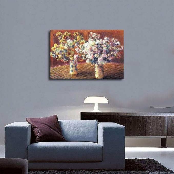 40+ Monet Famous Print Posters Two Vases with Chrysanthems by Claude Monet Impressionism Poster Print for Room Aesthetics Canvas Wall Art Print Unframe 12×18inch(30×45cm)