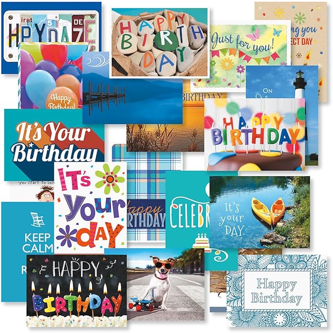 Current Mega Birthday Greeting Card Value Pack - Set of 40 (20 Designs), Large 5" x 7", Birthday Cards with Sentiments Inside, White Envelopes