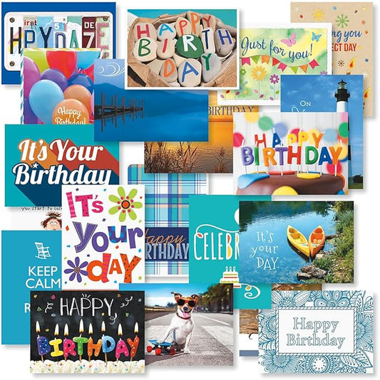 Current Mega Birthday Greeting Card Value Pack - Set of 40 (20 Designs), Large 5" x 7", Birthday Cards with Sentiments Inside, White Envelopes