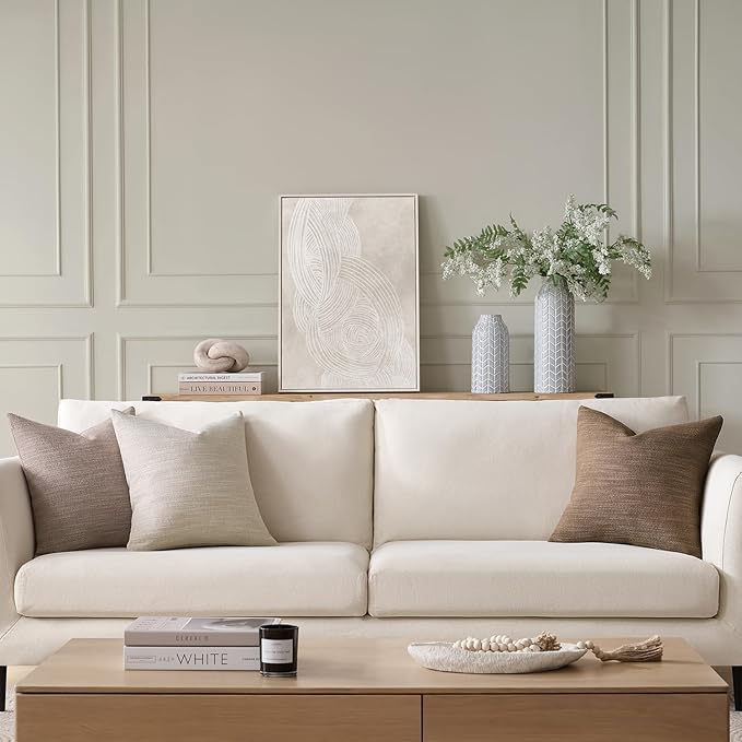 Meekio Set of 2 Linen Look Taupe Pillow Covers 18x18, Decorative Throw Pillow Covers for Couch, Sofa, Bed & Living Room Decor