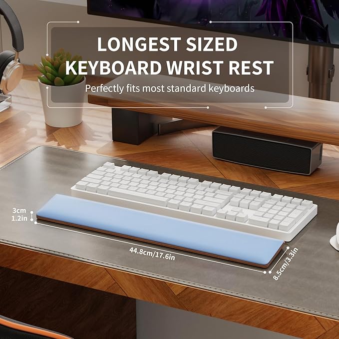 COLORCORAL PU Leather Memory Foam Wrist Rest for Computer Keyboard Ergonomic Wrist Support Pad with Anti-Slip Rubber Base for Typing Pain Relief