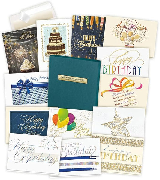 The Gallery Collection - Birthday Cards Assortment Box (35 Cards), Foil & Embossing (Birthday Formal)