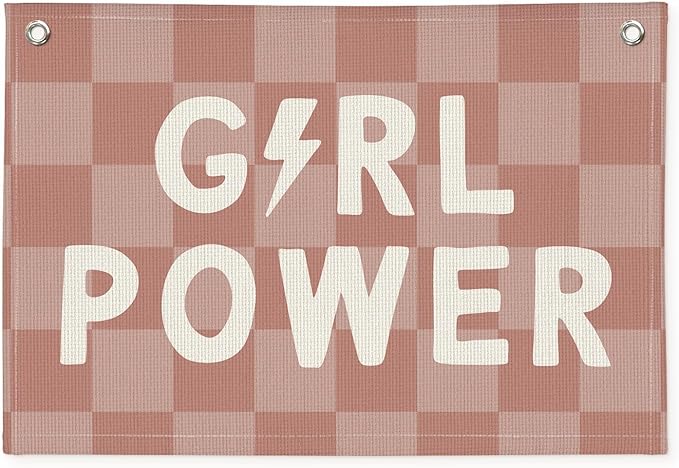 Pink Girls Room Wall Decor Banner, Girl Power Linen Canvas Banner, Inspirational Wall Hanging Decor for Little Toddler Baby Girls Room Playroom