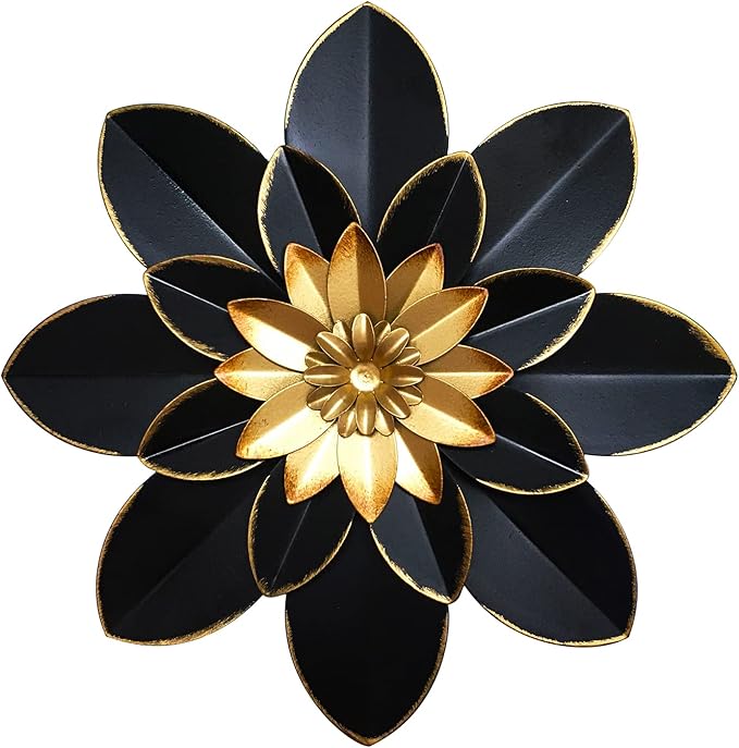 Metal Flower Wall Art Decor, 9.5“ Rustic Modern Floral Sculpture, Distressed Iron Wall Hanging Home Decoration Accent Artworks for Indoor Kitchen Bedroom Living Room Office Outdoor Garden Patio