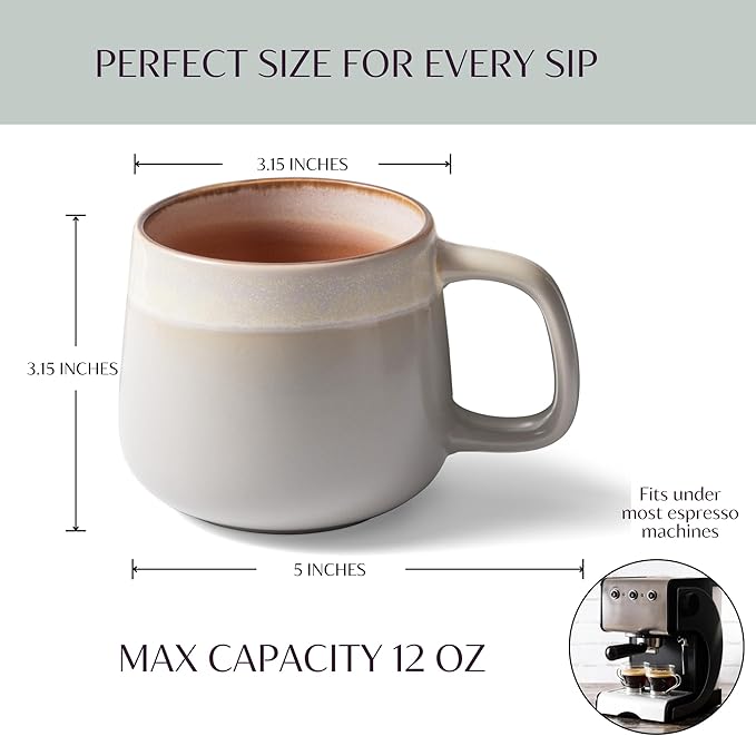 Ceramic Coffee Mugs Set of 4, 12 oz Stoneware Coffee Cups with Comfortable Handle for Latte, Tea, Cappuccino, Cocoa -Microwave and Dishwasher Safe - Modern Unique Aesthetic - Reactive Glaze