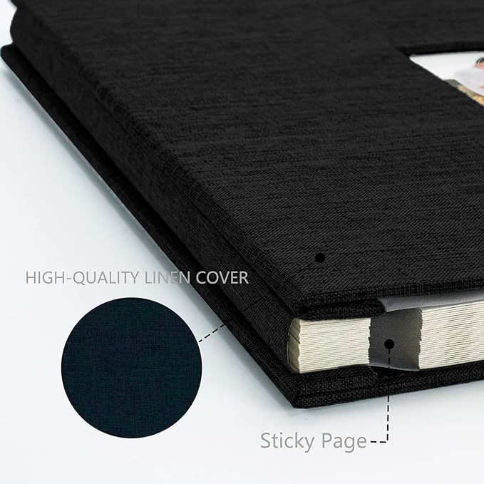 Photo Album Self Adhesive Pages for 4x6 5x7 8x10 Pictures Magnetic Scrapbook Photo Albums with Sticky Pages Books with A Metallic Pen for Baby Wedding Family 13.2x12.8 Black 40 Pages