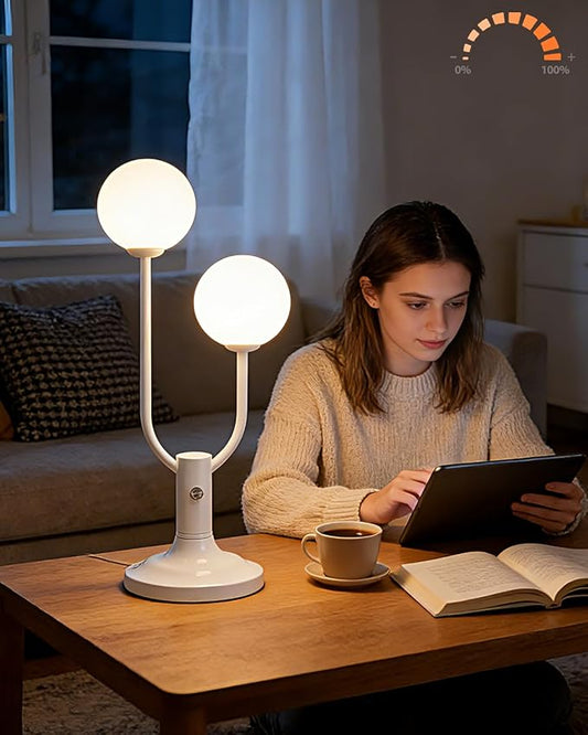 Lightdot Globe Table Lamp for Bedroom Mid Century Modern White Small Desk Lamp Dimmable 3000K Warmwhite Nightstands Lamp Bedside Table Lamp for Living Room Home Office(G9 Bulbs Included)