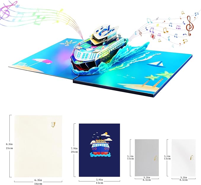 GREETING ART Musical Cruise Ship Birthday Card, Light and Music Happy Birthday Card, 3D Pop Up Birthday Cards for Mom Women Men Dad Father Wife