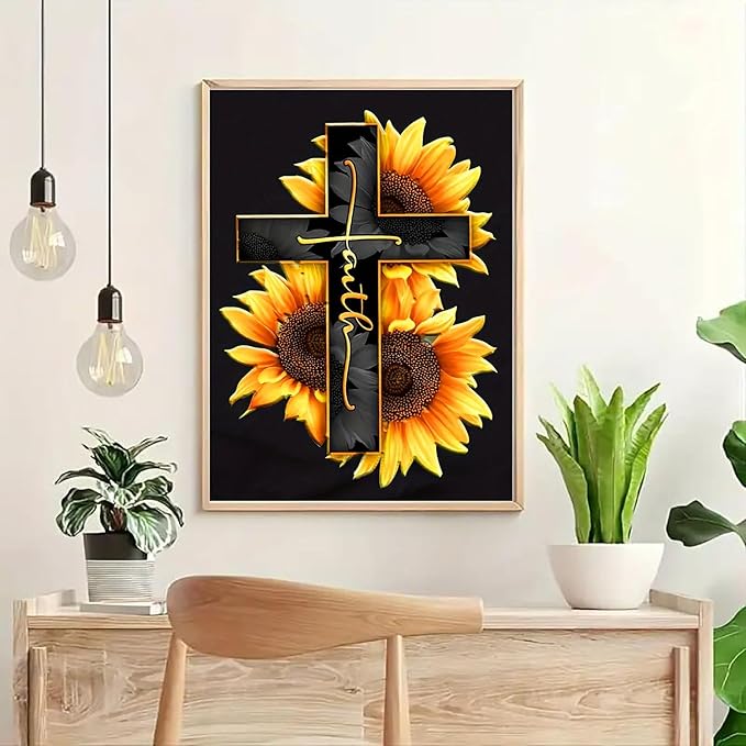 GXGLLPZBY 5D Diamond Painting Kit for Adults Beginners,DIY Cross Sunflower Paint by Diamond Art Kits,Suitability Friends Full Round Drill Diamonds Dots Gem Art,Home Wall Decor 11.8x15.8 Inch