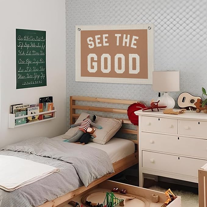 See The Good Wall Decor, Inspirational Wall Decor, Boho Accent Vintage See The Good Sign Linen Banner Wall Hanging Banner Flag, Accent Wall Decor