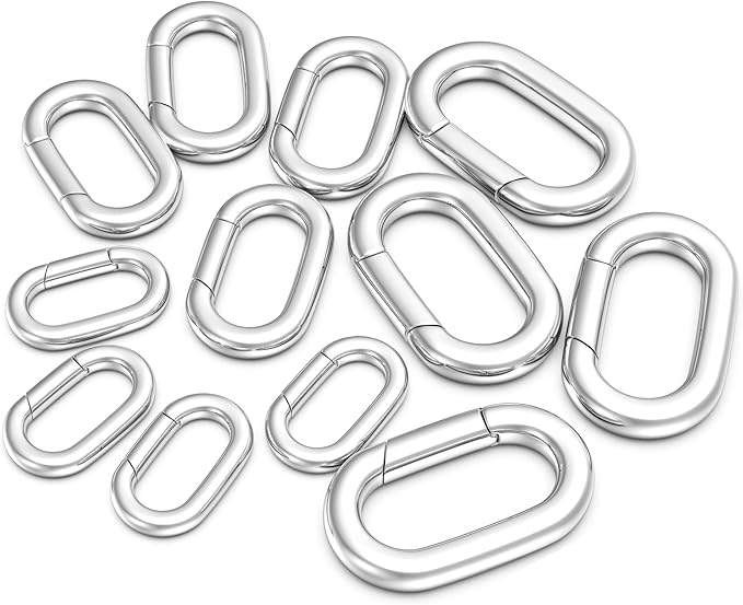 OHINGLT 12Pcs Carabiner Clip Pendant Clasps – Silver Necklace Clasp and Closures, Bracelet Charm Connector for Women (3 Size)