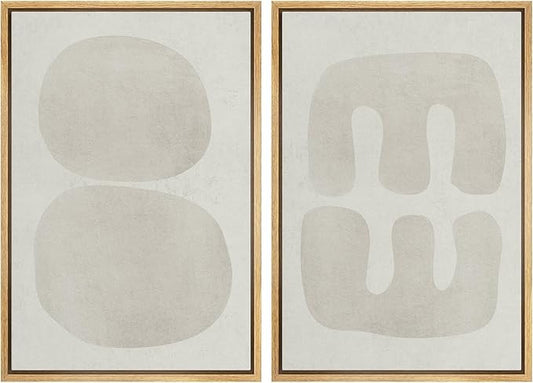 SIGNWIN Framed Canvas Print Wall Art Set Dark Black Color Field Landscape Abstract Shapes Cozy Neutral Modern Art Minimalism Decorative Nordic for Living Room, Bedroom, Office - 16"x24"x2 Natural