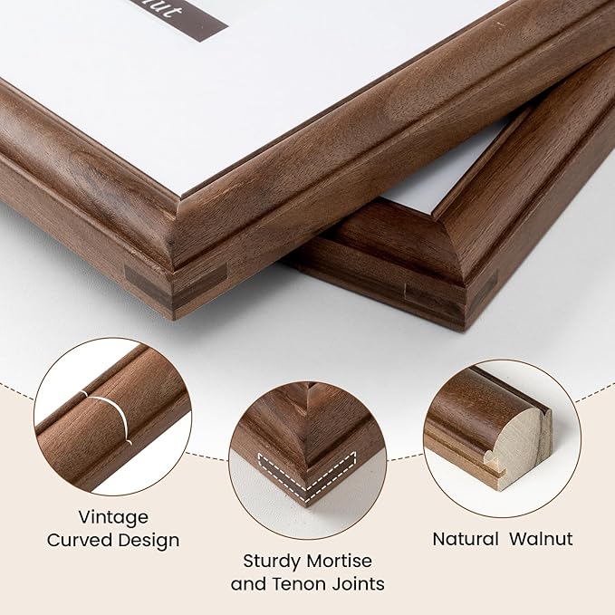 Natural Walnut 8x8 Picture Frames Mat to 4x4 Picture Display Set of 3,Original Wood Handcrafted 8x8 Wooden Photo Frame with Tempered Glass Graduation Family Wedding Pictures Tabletop & Wall Decor