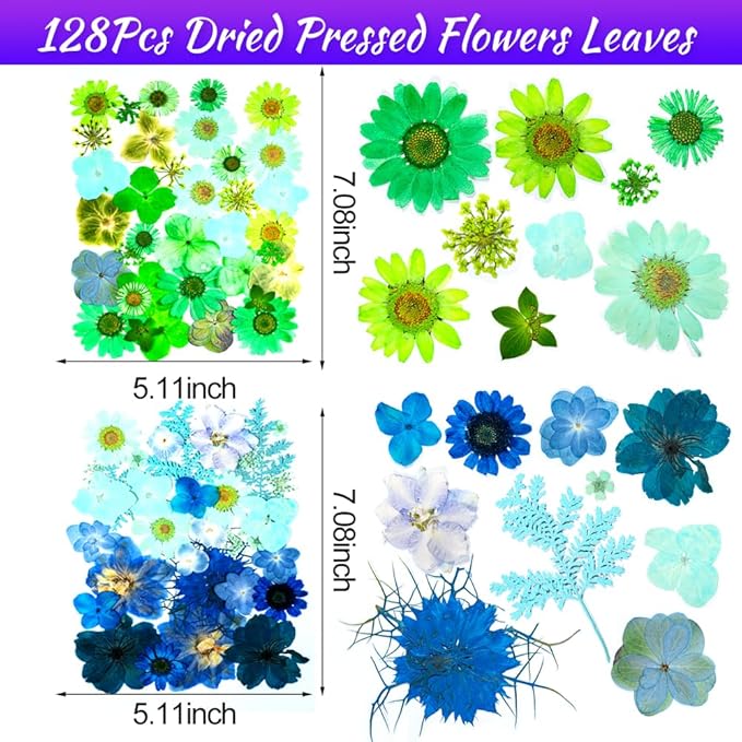 Gradient Color Dried Pressed Flowers for Resin, Real Pressed Flowers Dry Leaves Bulk Natural Herbs Kit for Scrapbooking DIY Art Crafts, Epoxy Jewelry, Candle, Soap Making, Nails Decor