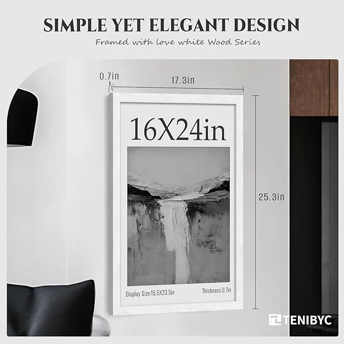 Picture Frame 4 Pack - Solid Wood Poster Photo Frame - Woodgrain Series - Room, Office, Gallery, Studio Display - Wall Hanging